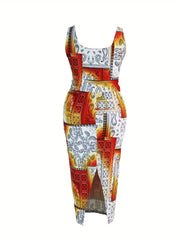 Colorblock Paisley Print Tank Top & Skirt 2 Piece Set