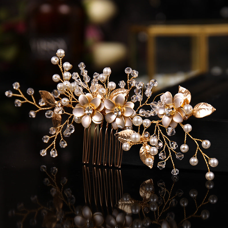 Silver Flower Hair Comb Pearl Rhinestone Bridal Wedding Tiara