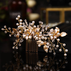 Silver Flower Hair Comb Pearl Rhinestone Bridal Wedding Tiara