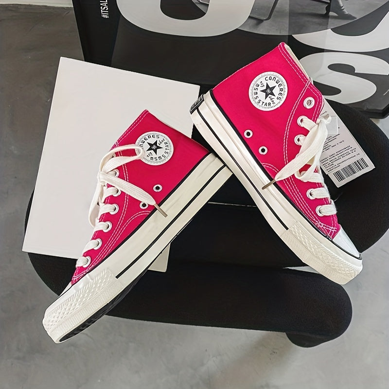 Women's Stars & Letter Print Lace Up High Canvas Shoes