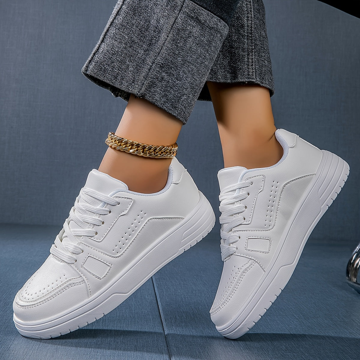 Faux Leather Flat Skate Shoes Non Slip Outdoor Sneakers