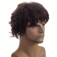 Men's Brown Short Synthetic Hair Wig for Parties