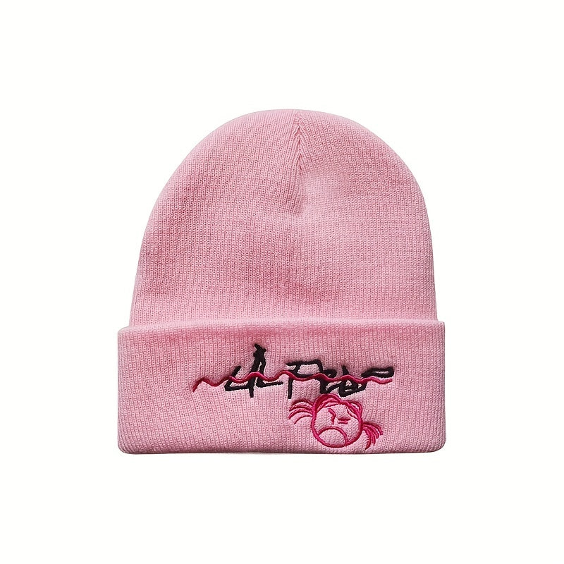 Stylish Letter Cartoon Embroidered Knitted Hat for Winter
