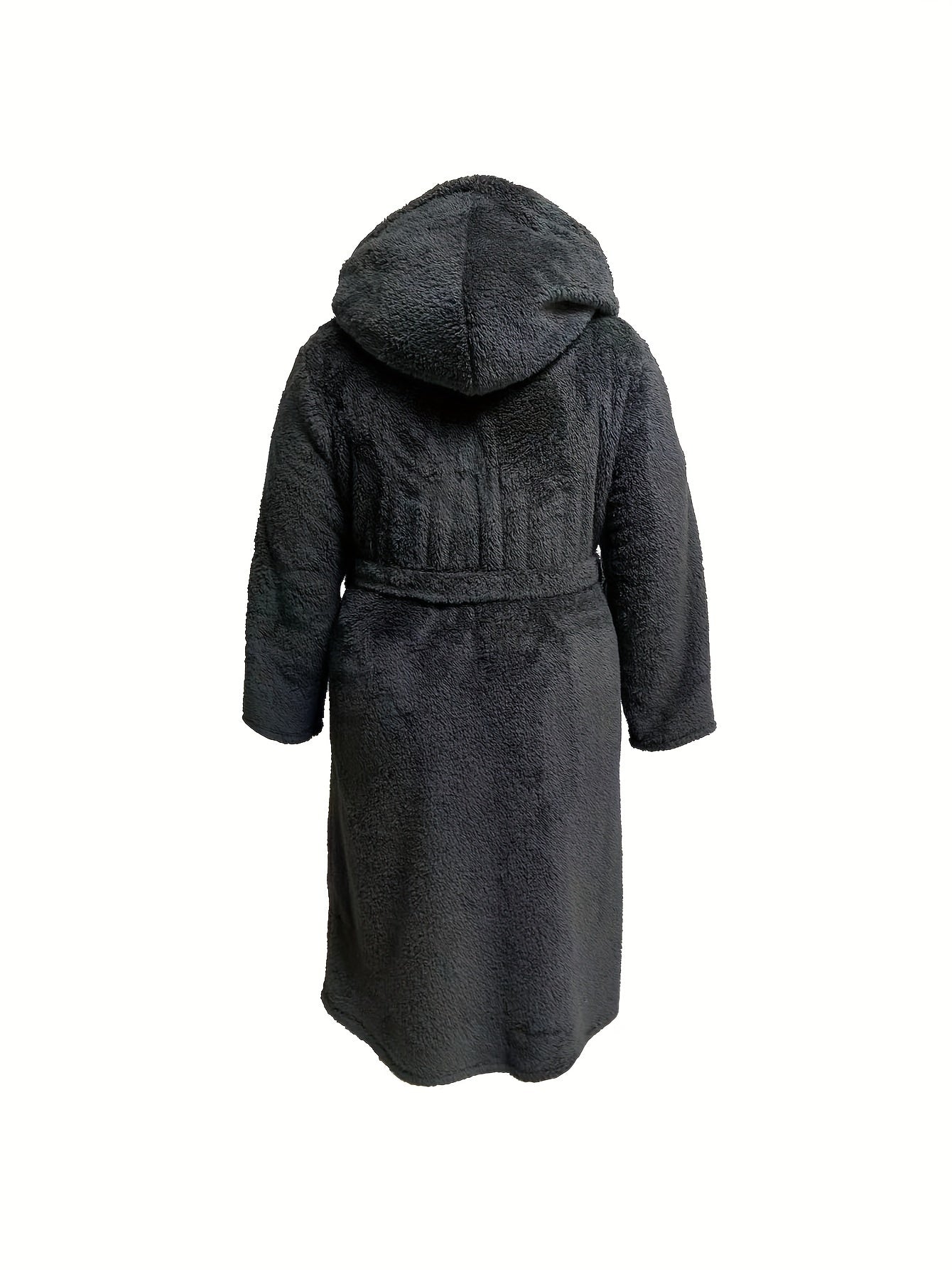 Womens Plus Size Hooded Flannel Bathrobe Warm Robe With Pockets
