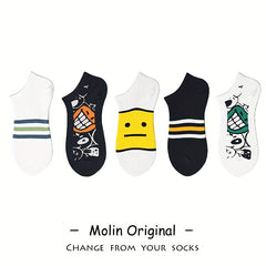 Men's Striped Liner Anklets Socks Cotton Blend Soft Breathable Sweat Absorbent