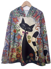 Cat Print Hoodie Long Sleeve Sweatshirt for Spring & Fall