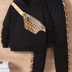 Boys 2pcs Hoodie & Pants Crossbody Bag Print Sweatshirt Casual Kids Clothes