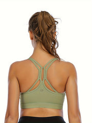 Solid Cross Strap Sport Bra With Detachable Chest Pad Yoga Vest