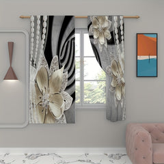 2pcs Flower Printed Curtains Sunscreen Privacy Protection