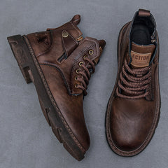Men's Retro Ankle Boots PU Leather Lace-up Outdoor Trekking