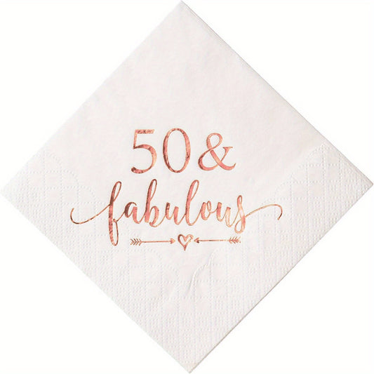 50 & Fabulous Napkins for Women's 50th Birthday Party - 20pcs 2 Ply