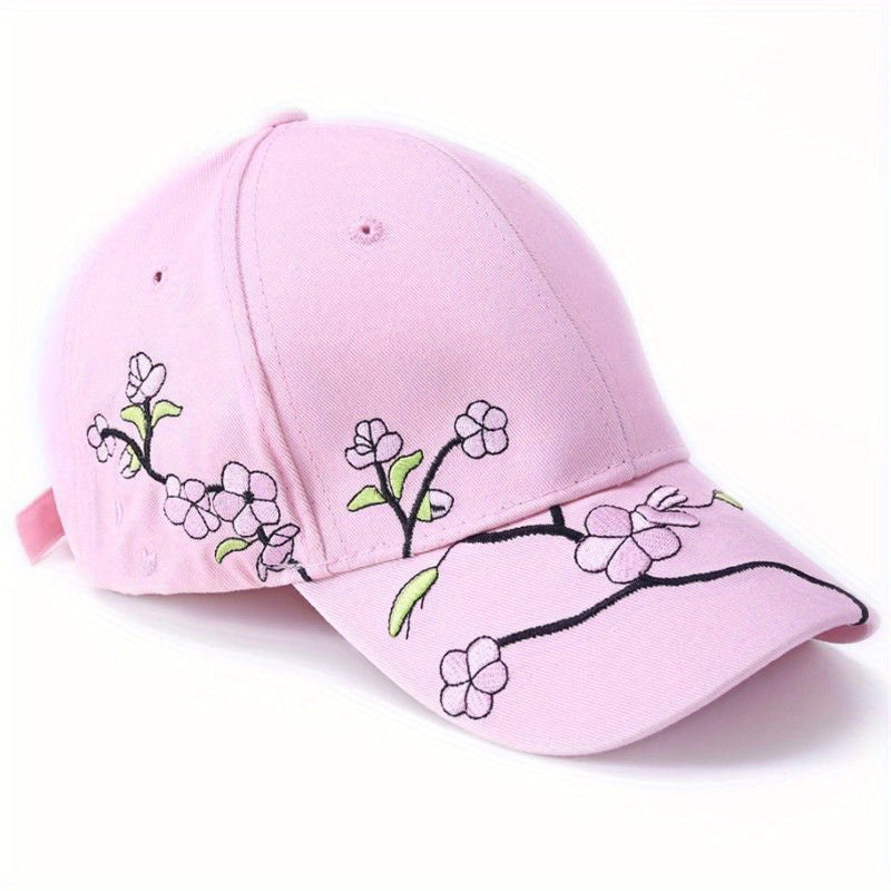 Peach Blossom Baseball Hat Embroidered Flower Cap