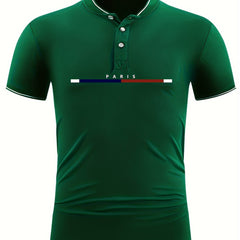 Men's Casual Shirt Top Stand Collar Short Sleeve Closure