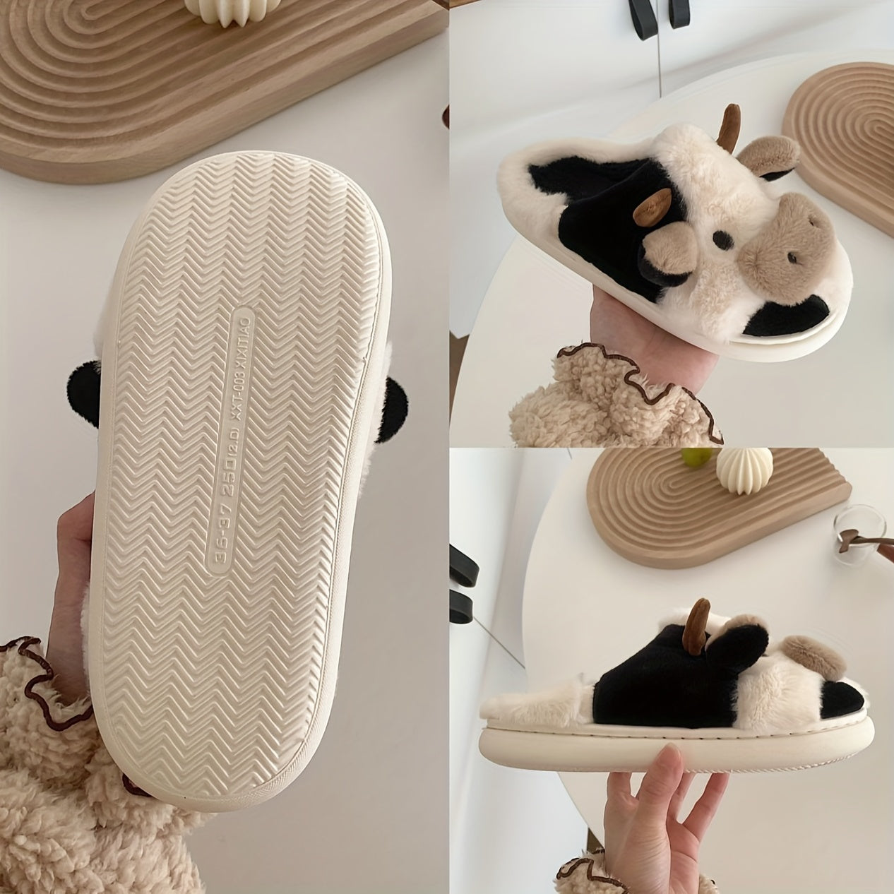 Men's Cartoon Cow Plush Lining Slides