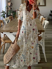 Women's Plus Floral Print V Neck Maxi Smock Dress