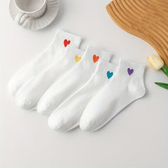 5 Pairs Heart Print Crew Socks Women's Stockings