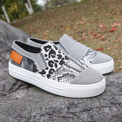 Women's Colorblock Canvas Slip-On Loafers Casual Walking Shoes