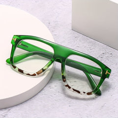 Men's Retro Square Frame T letter Decoration Flat Glasses Anti Light PC Eyewear