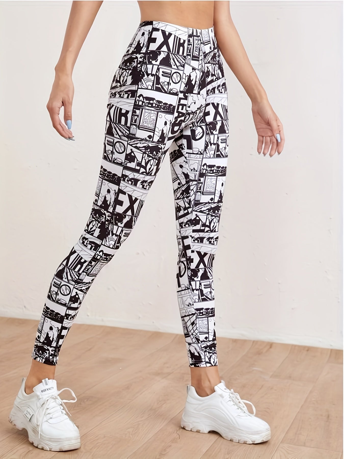 Vintage Style Printed Letter Sports Yoga Leggings Elastic Tight Pants