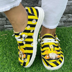 Yellow Striped Flat Shoes Women's Lightweight Casual Shoes