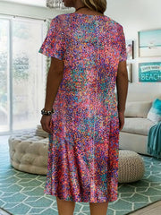 Casual Allover Print Short Sleeve Tee Dress With Pockets