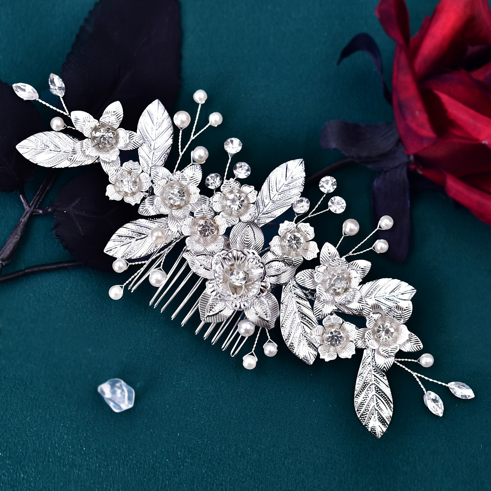 Boho Bridal Hair Comb w/ Sequined Leaves - Ideal for Vale