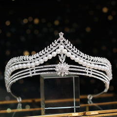 Faux Pearl Crystal Bridal Crown Hairband Party Favor Decorations
