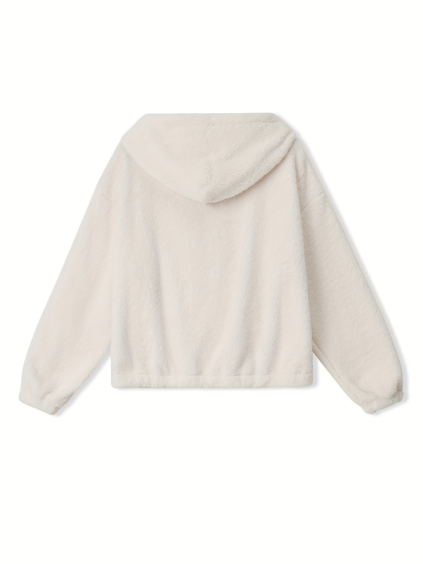 Solid Teddy Hooded Jacket Casual Zip Up Long Sleeve Outerwear