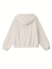 Solid Teddy Hooded Jacket Casual Zip Up Long Sleeve Outerwear