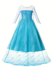 Girls Princess Dress Snow Rhinestones Pattern Movie Costume Dress