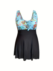 Paisley Print Knot Front One Piece Swimwear Dress