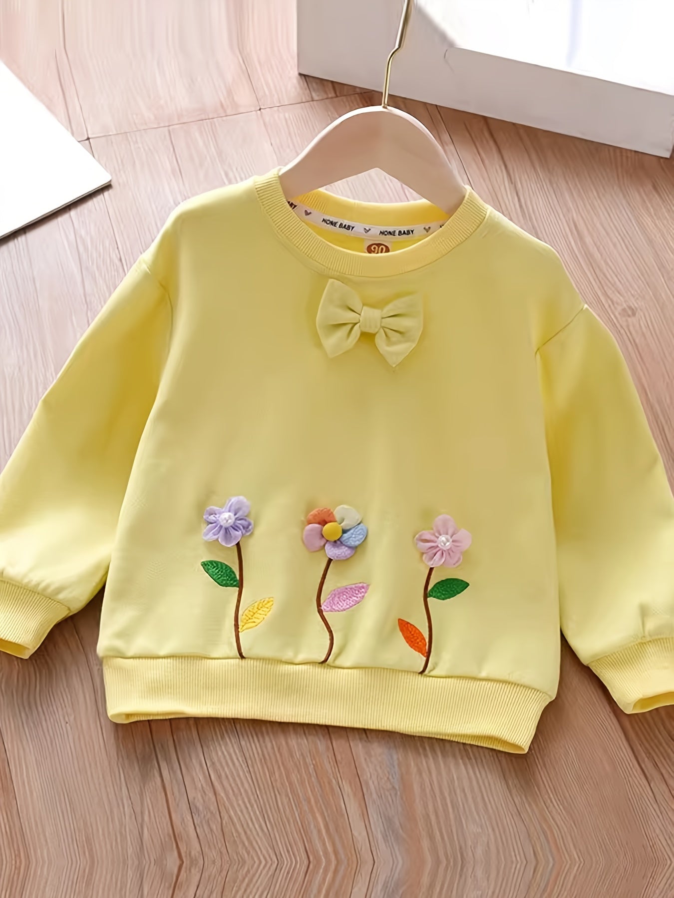 Girls' Flower & Bow Crew Neck Pullovers Soft Comfy Sweatshirt Tops