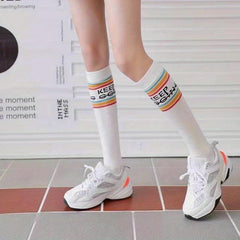 Rainbow Striped Calf Socks Knee High Women's Stockings