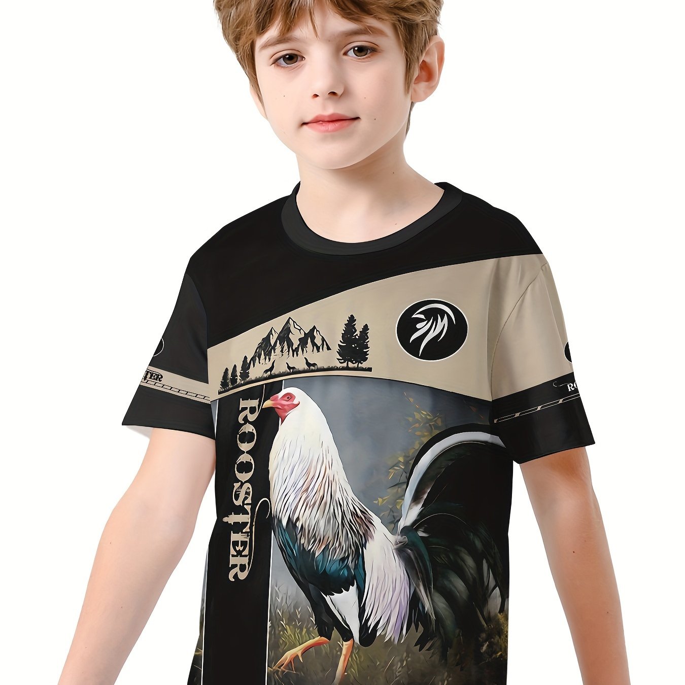 ROOSTER 3D Print Boys T shirt Summer Kids Outgoing Clothes