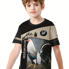 ROOSTER 3D Print Boys T shirt Summer Kids Outgoing Clothes