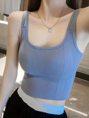 Solid Square Neck Tank Top Padded Sports Vest Top Women's Lingerie