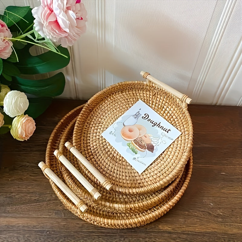Rattan Serving Tray Tea Tray Fruit Plate Bread Snack Basket