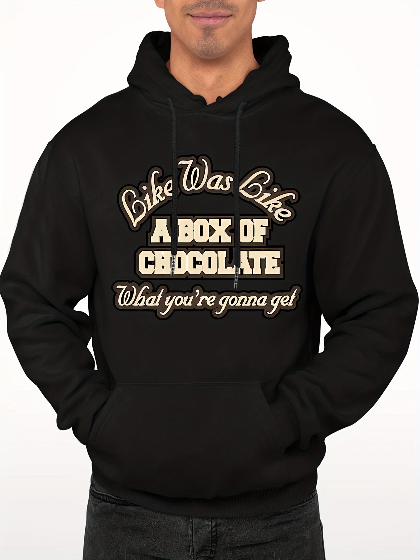 Men's Chocolate Print Hooded Sweatshirt for Autumn and Winter