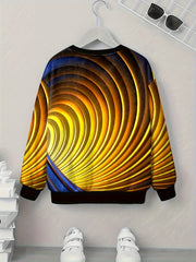 Boy's 3D Optical Illusion Long Sleeve Tee Spring Casual Round Neck Shirts