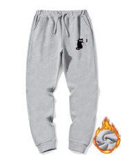 Cat And Fish Print Warm Sweatpants Men s Casual Jogger Pants