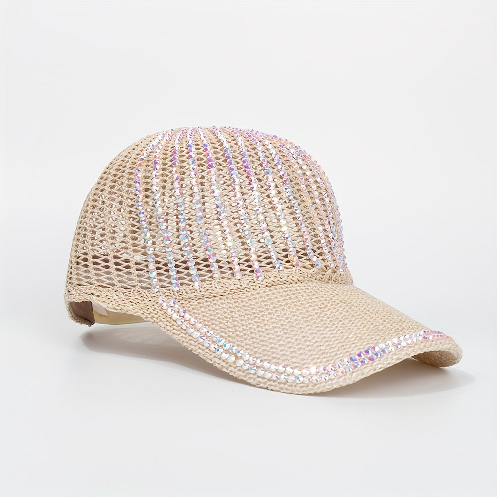Breathable Rhinestone Baseball Cap Adjustable Sun Hat for Women