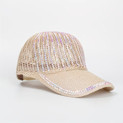 Breathable Rhinestone Baseball Cap Adjustable Sun Hat for Women