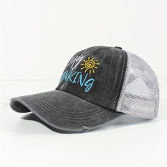 Distressed Ponytail Baseball Cap for Women