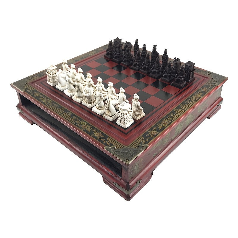 Antique Terracotta Army Chess Set Wooden Table Chess 26IN