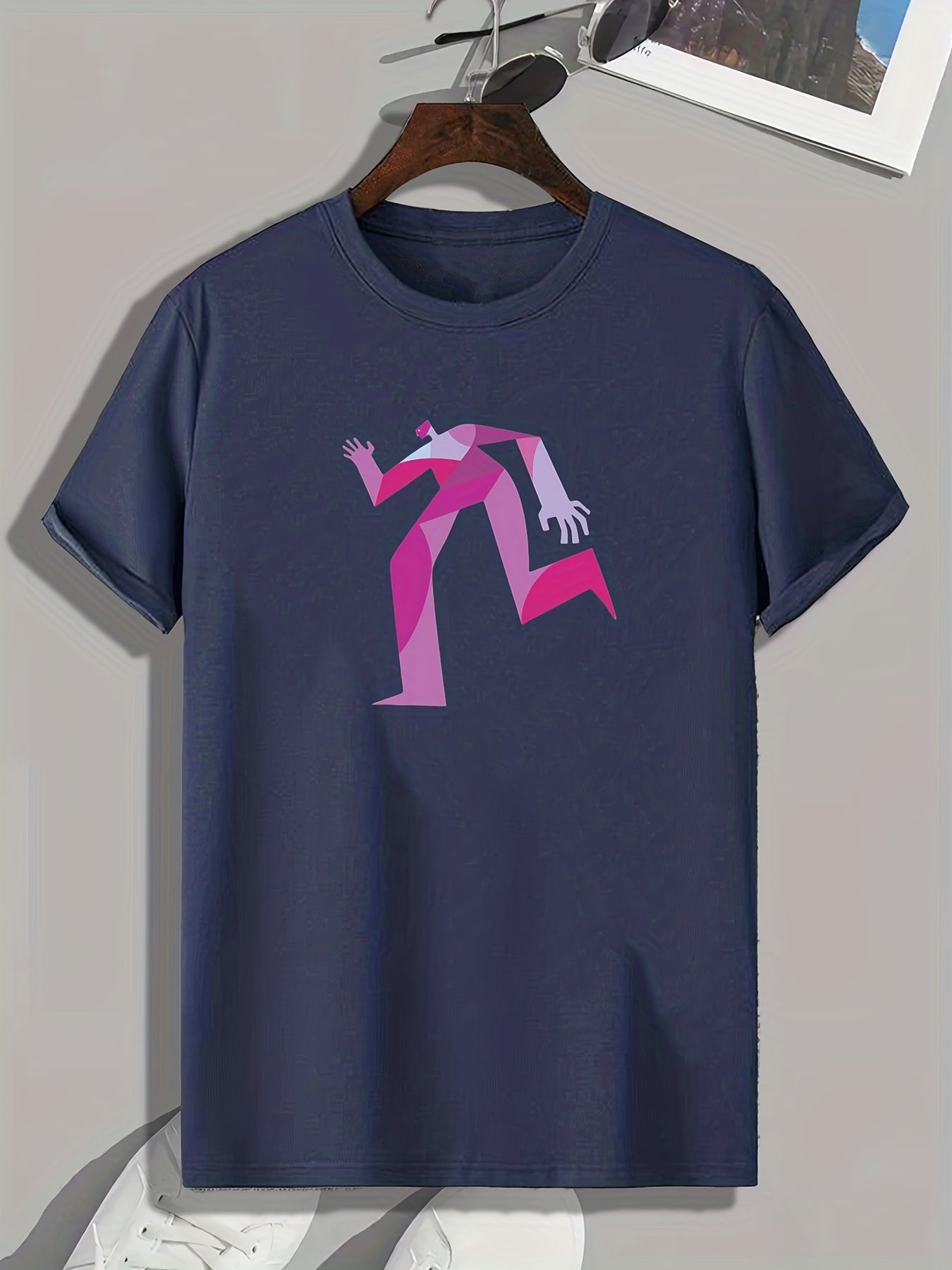 Geometric Runner Print Men's Comfy T shirt for Summer