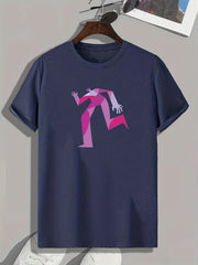 Geometric Runner Print Men's Comfy T shirt for Summer