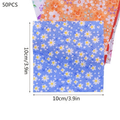 50pcs Mini Flower Print Fabric Patchwork 3.9x3.9in