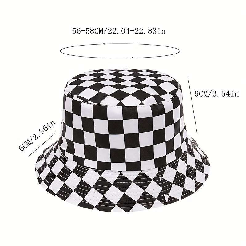 Plaid Double-sided Bucket Hat for Men Women Outdoor Sunshade