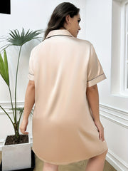 Nightdress Turn Down Collar Button Up Short Sleeve Sleep Dress