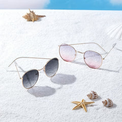 2 Pairs Round Metal Frame Sunglasses Gradient Lens Casual Style Glasses